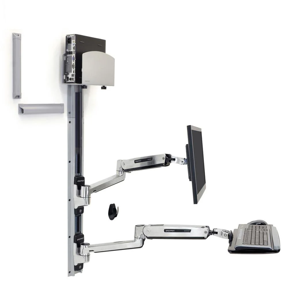 Ergotron 45-358-026 LX Sit Stand Wall Mount System, Med Silver CPU Holder, Polished