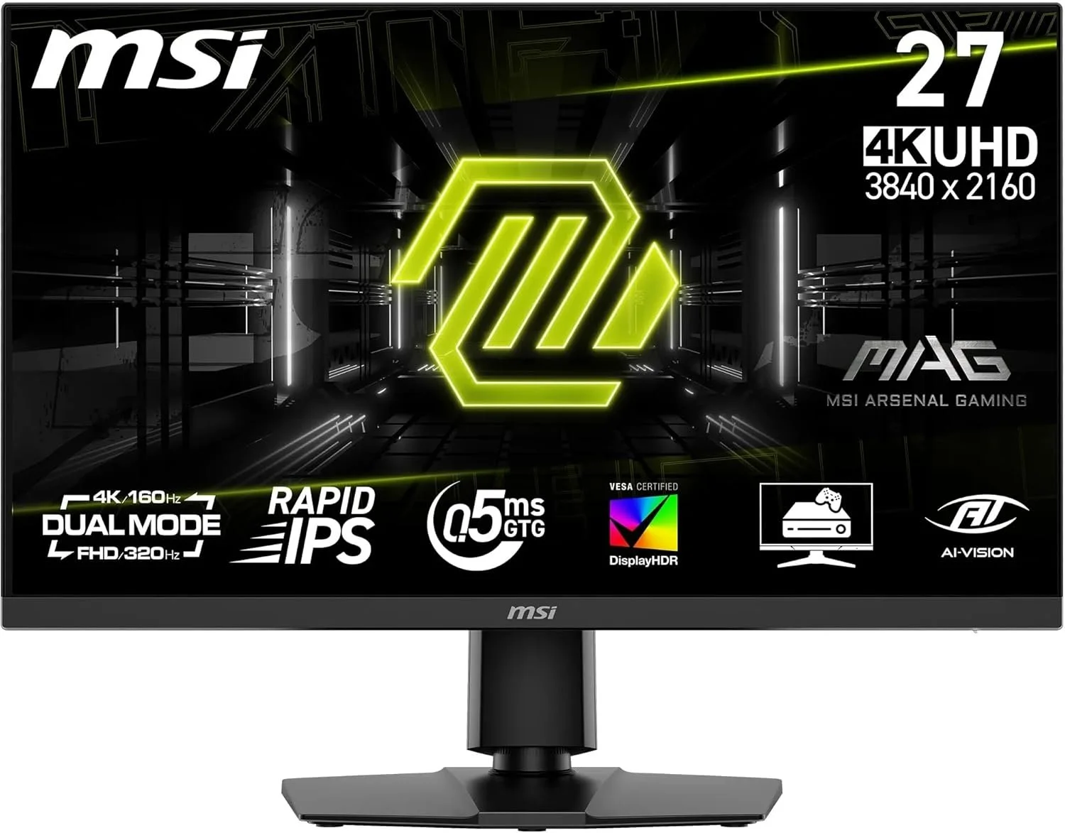 MSI MAG 272URDF E16 27″ Dual Mode UHD‑160 Hz / FHD‑320 Hz Flat Rapid IPS Gaming Monitor