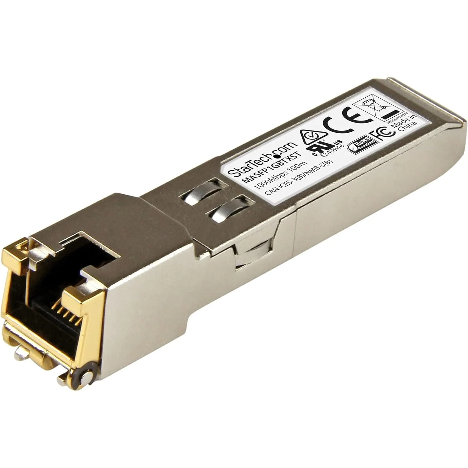 Startech.Com MA-SFP-1GB-TX 1000Base-T SFP Transceiver StarTech.com SFP (mini-GBIC) - 1 x RJ-45 10/100/1000Base-T Network LAN - 1 Each - For Data Networking, Optical Network - Twisted PairGigabit Ethernet - 10/100/1000Base-T - Hot-pluggable, Hot-swappable