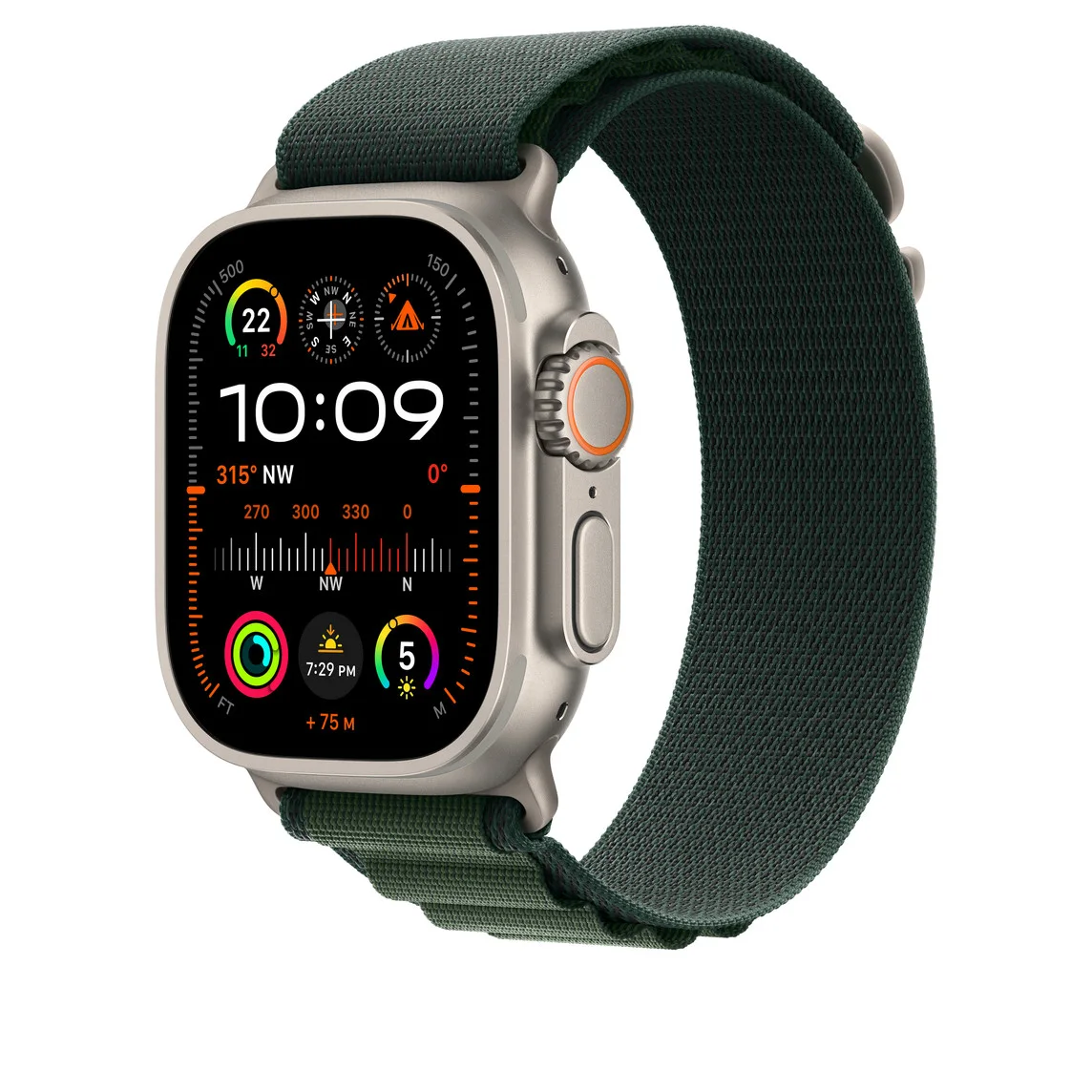 APPLE MXMU3FE/A 49mm Dark Green Alpine Loop - Small - Natural Titanium Finish
