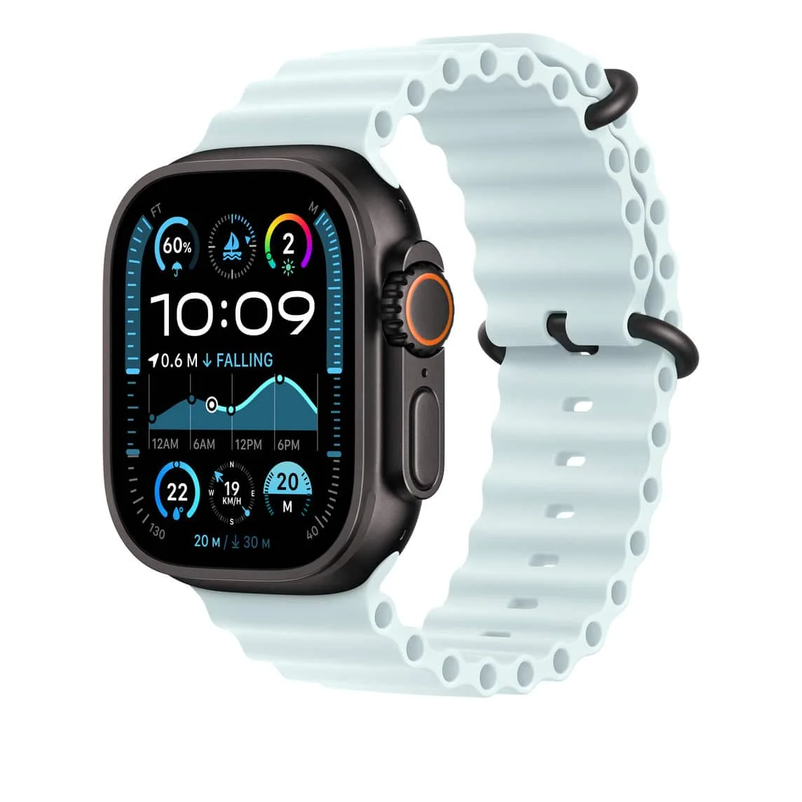 APPLE MYP93FE/A 49mm Ice Blue Ocean Band Extension - Black Titanium Finish