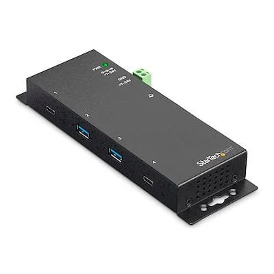 Startech.Com 4 Port Industrial USB C Hub 10Gbps 2C/2A StarTech.com USB Hub - USB 3.2 (Gen 2) Type C - 640 MB/s - Wall/Surface-mountable - Black - UASP Support - 4 Total USB Port(s) - PC, Mac, Linux, iPadOS