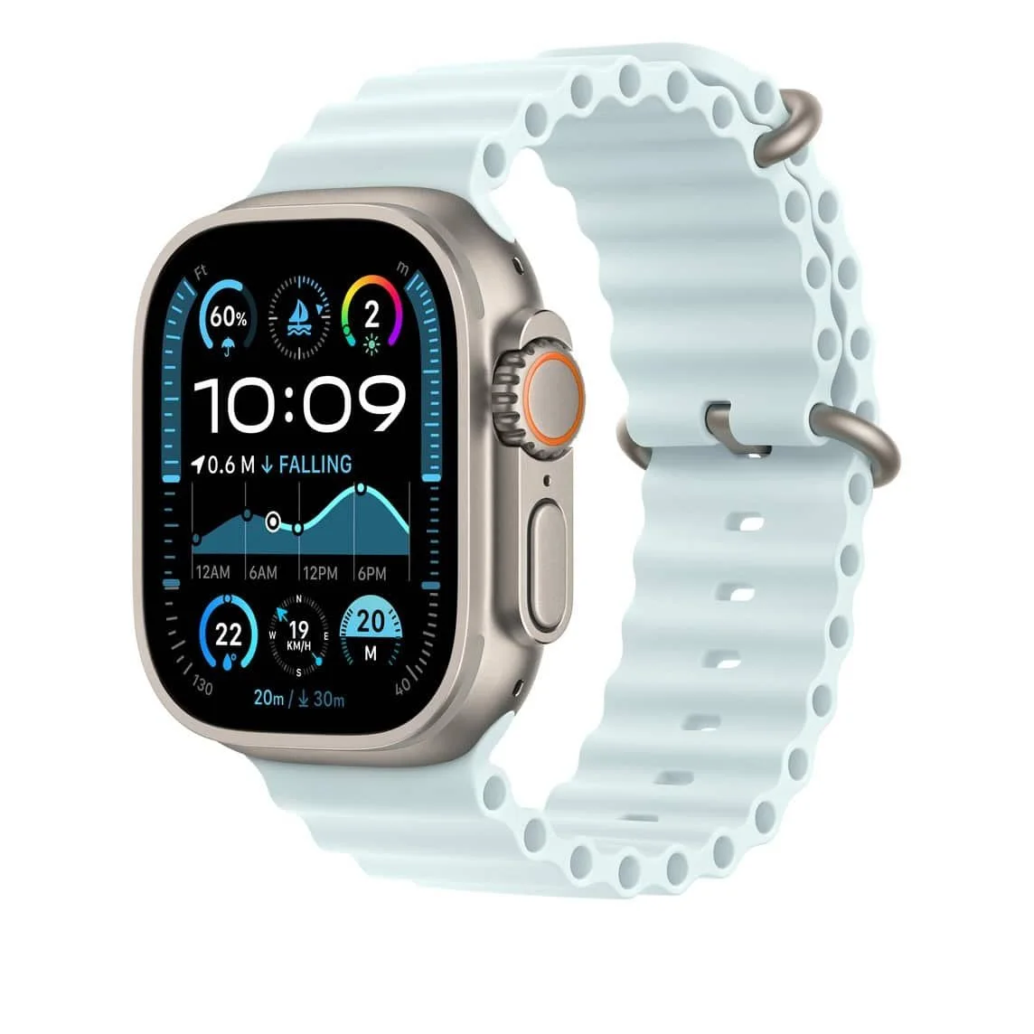 APPLE MXTG3FE/A 49mm Ice Blue Ocean Band Extension - Natural Titanium Finish