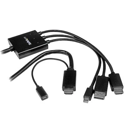 Startech.Com 6 FT DP MINI DP OR HDMI TO HDMI ADAPTER StarTech.com 2m 6 ft HDMI, DisplayPort or Mini DisplayPort to HDMI Converter Cable - HDMI, DP or Mini DP to HDMI Adapter - 1 x 20-pin DisplayPort Digital Audio/Video - Male, 1 x 20-pin Mini DisplayPort Digital Audio/Video - Male, 1 x 19-pin HDMI Digital Audio/Video - Male - 1 x 19-pin HDMI Digital Audio/Video - Male, 1 x 5-pin Micro USB Type B - Female - Black