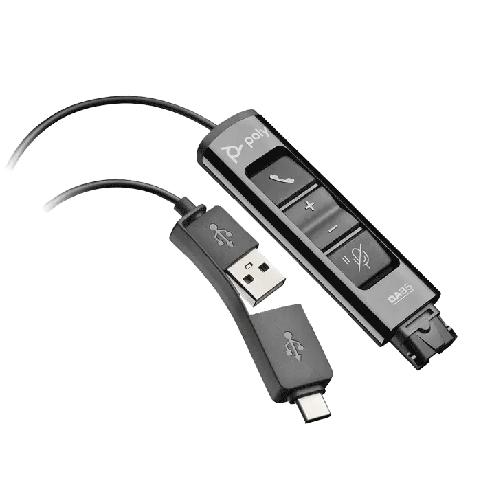 Hp Poly DA85-M USB to QD Adptr Poly DA85-M Headset Adapter for Headset - USB Type A, USB Type C Connectivity - Black