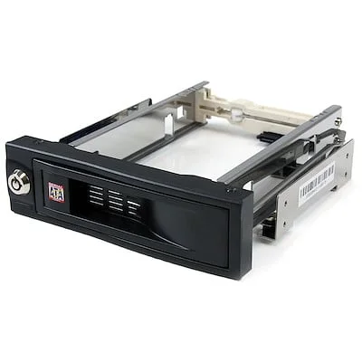 Startech.Com 5.25in Trayless Mobile Rack for 3.5in HD StarTech.com HSB100SATBK Drive Bay Adapter for 5.25" SATA/600 - Serial ATA/600 Host Interface Internal - Black - 1 x HDD Supported - 1 x Total Bay - 1 x 3.5" Bay - Aluminium