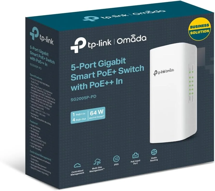 TP-Link SG2005P-PD Omada 5-Port Gigabit Smart Switch with 1-Port PoE++ In and 4-Port PoE+ Out