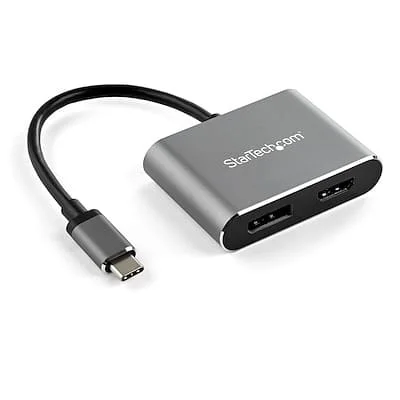 Startech.Com USB-C to DP or HDMI adapter StarTech.com Video Adapter - 1 Each - 1 x Type C USB Male - 1 x HDMI 2.0 Digital Audio/Video Female, 1 x DisplayPort 1.2 Digital Audio/Video Female - 3840 x 2160 Supported - Space Gray