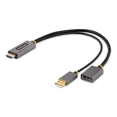 Startech.Com HDMI to DisplayPort Adapter HDMI 4K60Hz StarTech.com Video Adapter - 1 - 1 x DisplayPort 1.2 Digital Audio/Video - Male, 1 x Powered USB 2.0 Type A - Male - 1 x HDMI 2.0 Digital Audio/Video - Male