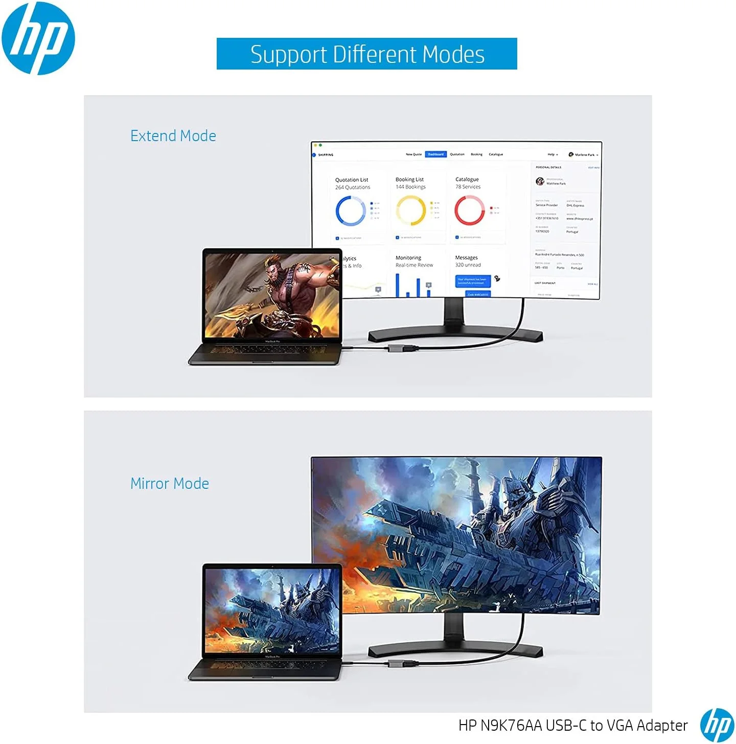 HP N9K76AA HP USB-C to VGA Adapter-WW view 2