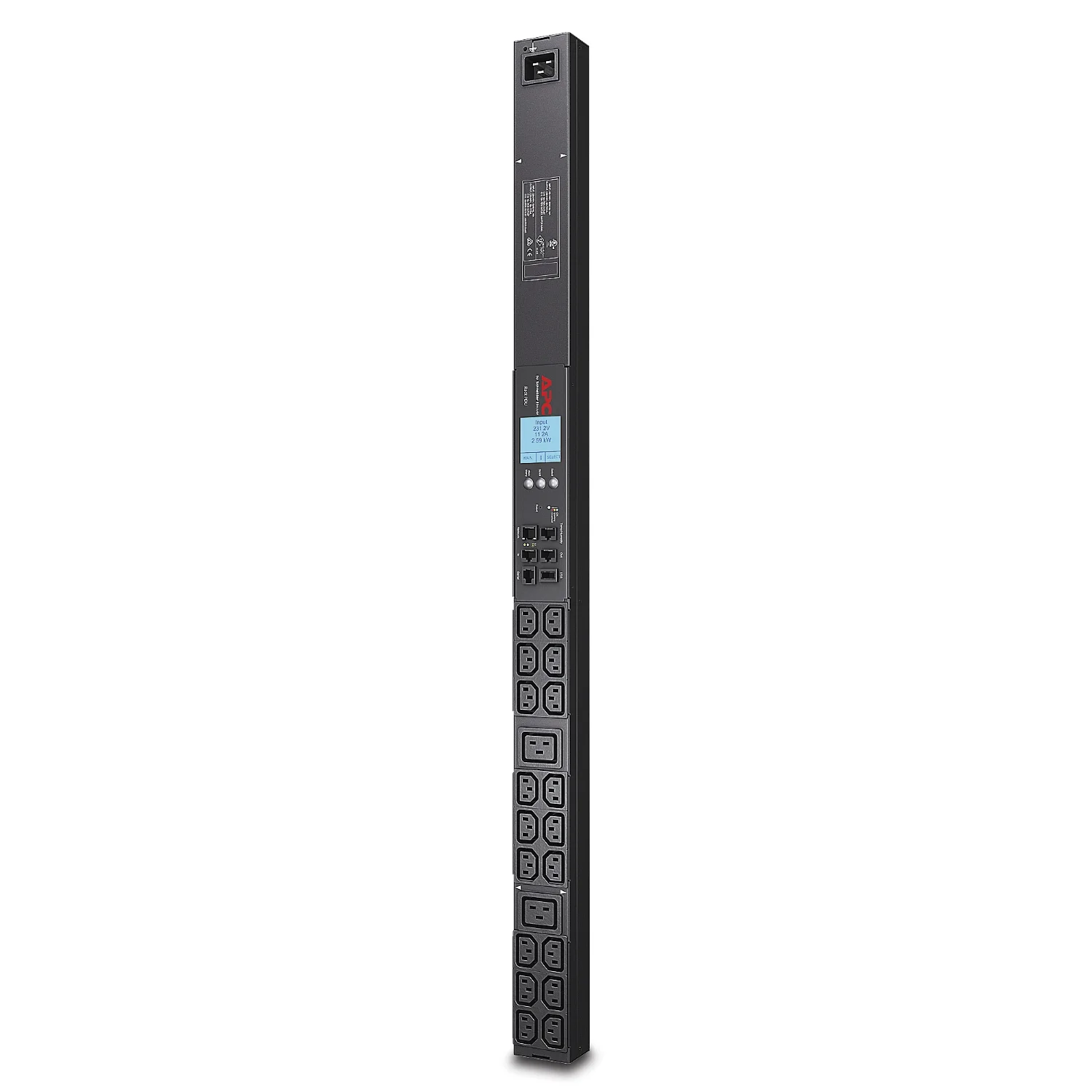 Apc Rack PDU 2G. Metered. ZeroU. 16A. 230V. Rack PDU 2G, Metered, ZeroU, 16A, 230V, (18) C13 & (2) C19, IEC309 Cord