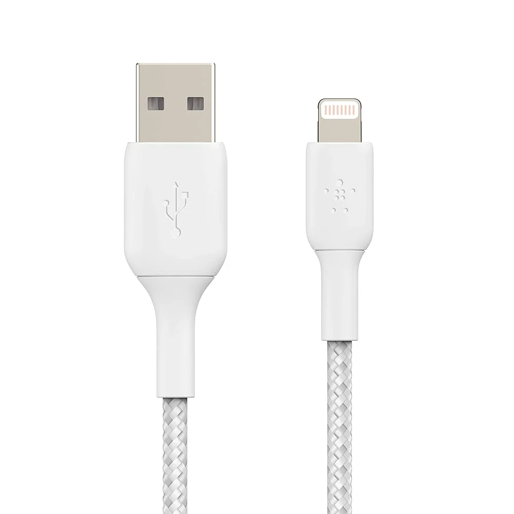 Belkin BoostCharge Braided USB‑A to Lightning Cable – 15 cm (6 in) – White (CAA002BT0MWH)
