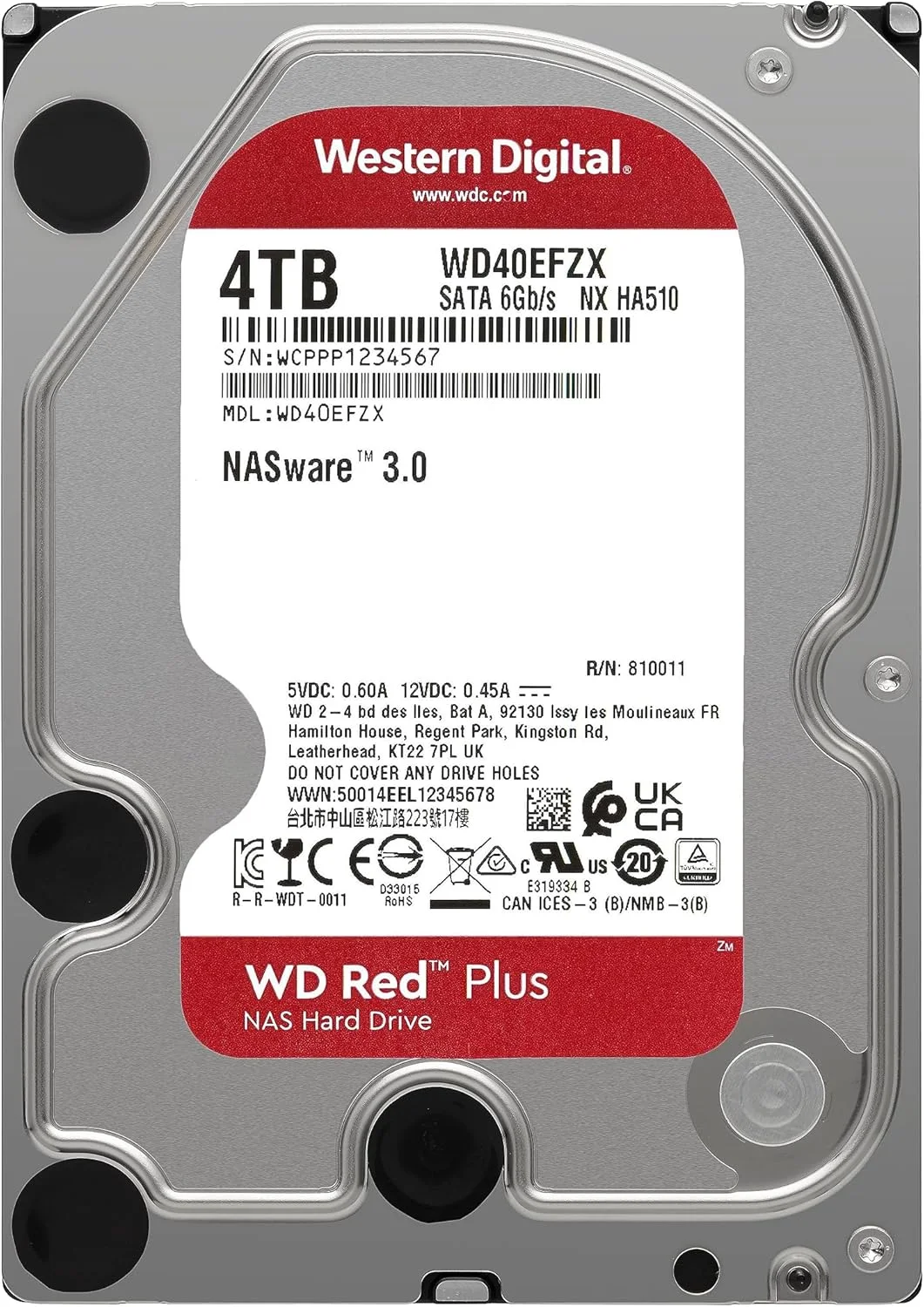 Western Digital WD40EFPX WD Red Plus 3.5" 4TB NAS HDD 256MB 5400RPM SATA (CMR) view 2