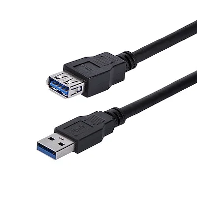 Startech.Com 1m Black USB 3.0 Extension Cable M/F StarTech.com 1m Black SuperSpeed USB 3.0 Extension Cable A to A - M/F - First End: 1 x 9-pin USB 3.0 Type A - Male - Second End: 1 x 9-pin USB 3.0 Type A - Female - 5 Gbit/s - Extension Cable - Shielding - 28 AWG - Black
