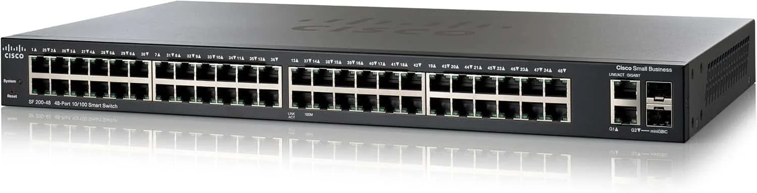 Cisco SF200-48 Switch 48 10/100 Ports, SLM248GTNASmart Switch, 2 Combo Mini-GBIC Ports