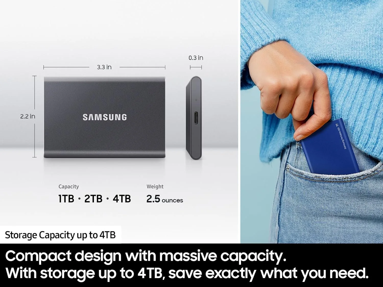 Samsung MU-PC1T0T/WW Samsung T7 Portable SSD 1TB-Black view 4