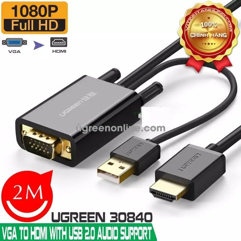UGREEN MM120-30840 Ugreen VGA+USB to HDMI Male to Male Cable, 1080p, 2m view 2