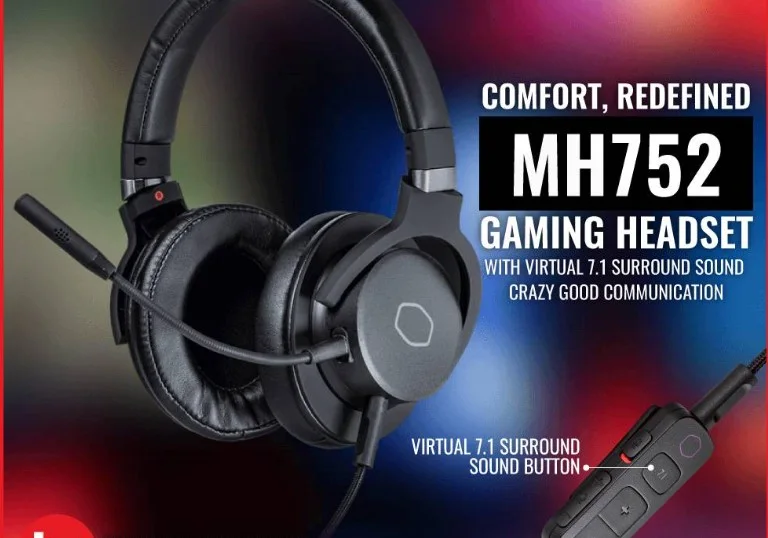 COOLER MASTER MH-752 Cooler Master MH-752 Gaming Headset with Virtual 7.1 Surround Sound, Plush Earcups, and Omni-Directional Boom Mic Black