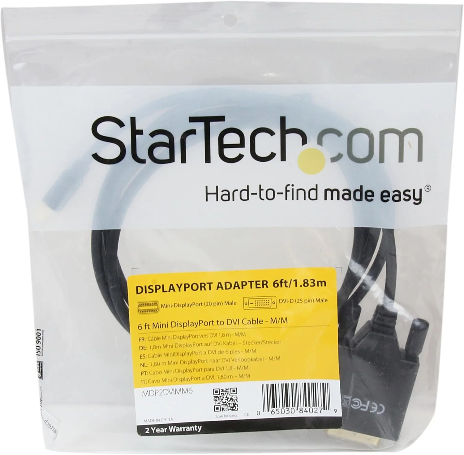STARTECH MDP2DVIMM6 Startech 6FT MiniDisplayPort to DVI M/M Cable