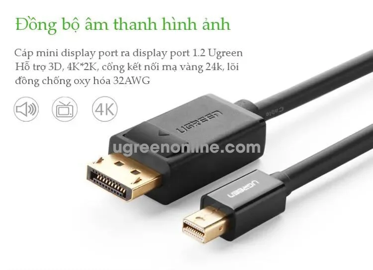 UGREEN MD105-10434 Ugreen Mini DP to DP 1.2 cable 3.0M, 4Kx2K@60Hz, Suitable for MacBook Pro Air, iMac, Mac Mini, Micro view 4