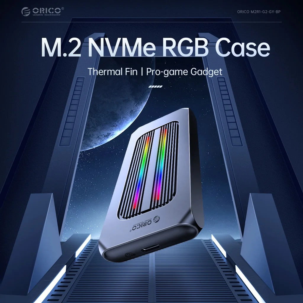 ORICO M2R1-G2 Orico Multi-Color Glowing RGB Gaming Style M.2 NVMe SSD Enclosure (10Gbps) 1)Material: Aluminum Alloy