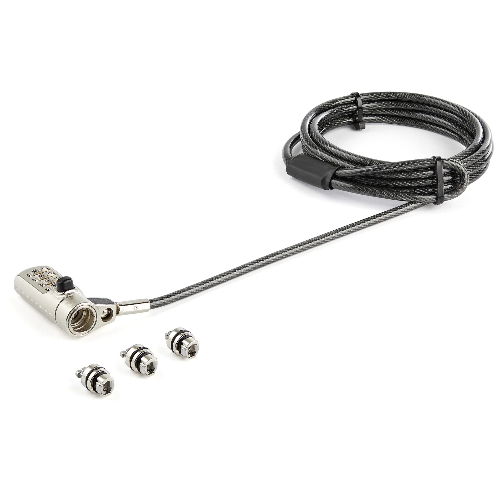 Startech.Com Laptop Cable Lock K-Slot/Nano/Wedge StarTech.com Cable Lock For Notebook, Desktop Computer, Monitor - 2 m Cable - Resettable - 4-digit - Combination Lock - Black, Silver - Vinyl Coated Steel - For Notebook, Desktop Computer, Monitor