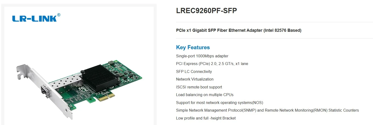 LR-LINK LREC9260PF-SFP LR-Link LREC9260PF-SFP PCI-e x1 Gigabit 1000Base-X SFP