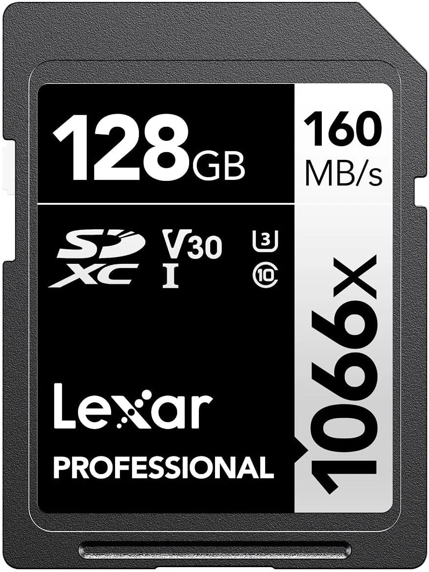 LEXAR LMS1066128G-BNANG Lexar Professional 1066x 128GB microSDXC UHS-I Card w/SD Adapter SILVER Series, Up To 160MB/s Read, for Action Cameras, Drones, High-End Smartphones and Tablets