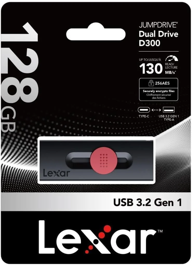 LEXAR LJDD300128G-BNBNG Lexar 128GB JumpDrive Dual Drive D300 USB 3.2 Gen 1 Type-C 2in1 Flash Drive