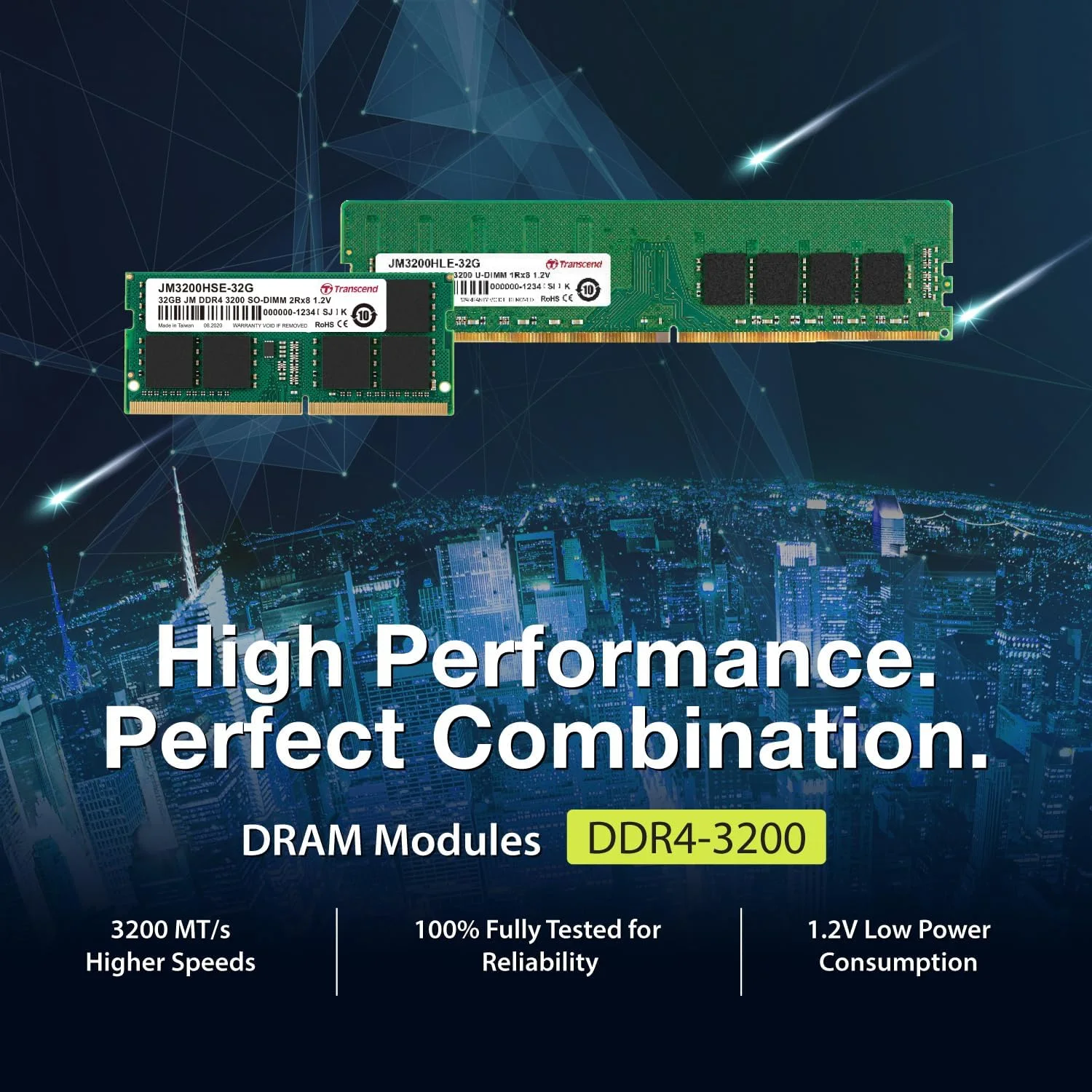 TRANSCEND JM3200HLE-32G Transcend 32GB JetRam DDR4 3200 MHz UDIMM Memory Module