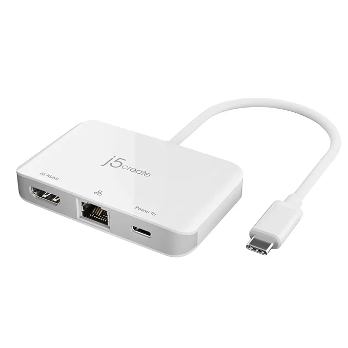 J5CREATE JCA351 j5create USB Type C to 4K HDMI and Gigabit Ethernet with PD 100W Pass-Through Charging, for MacBook Pro, MacBook Air, Chromebook, Surface Pro, iPad Pro or USB-C Laptop (JCA351)