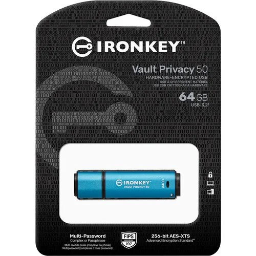 Kingston Ironkey Vault Privacy 50 Encrypted USB 64GB Flash Drive IKVP50/64GB view 3