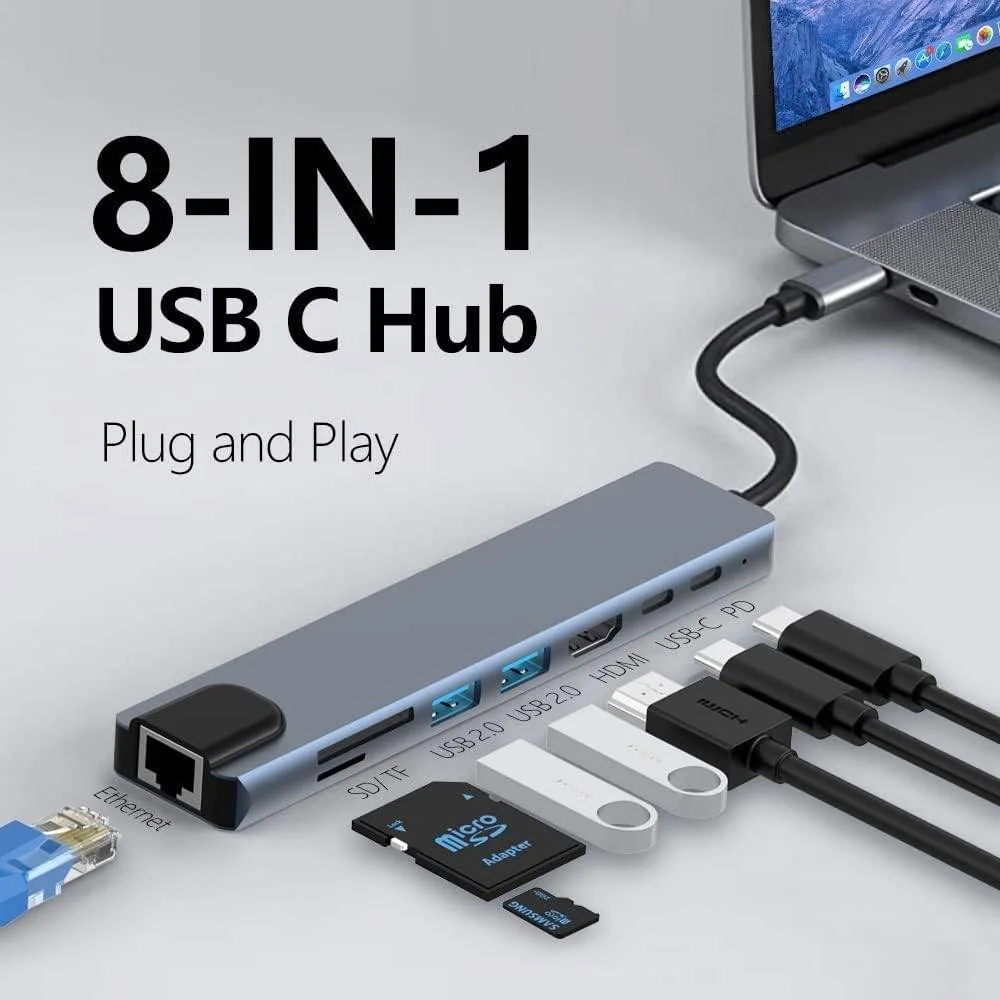 IDREAM ID8CHUNCR iDream USB C to HDMI Multiport Adaptor 8 in 1( USB C / HDMI / USB 3.0 X 3 / SD& TF / Lan ) Support H