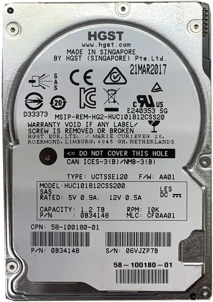HGST HUC101812CSS200 HGST 1.2TB 10K 12Gb/s 2.5" SAS HDD