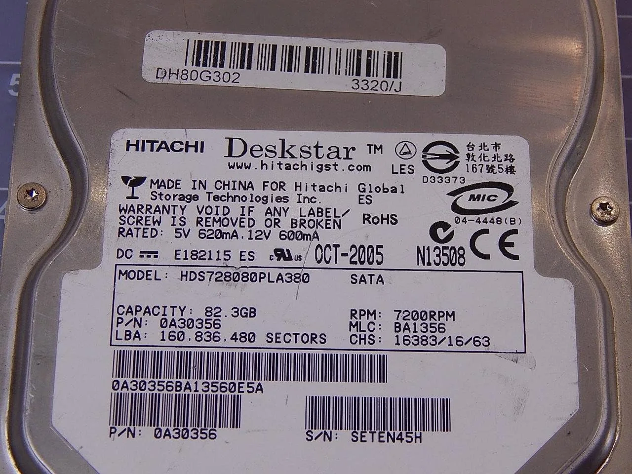 HITACHI HDS728080PLA380 Deskstar 80GB 3.5-inch SATA Hard Drive