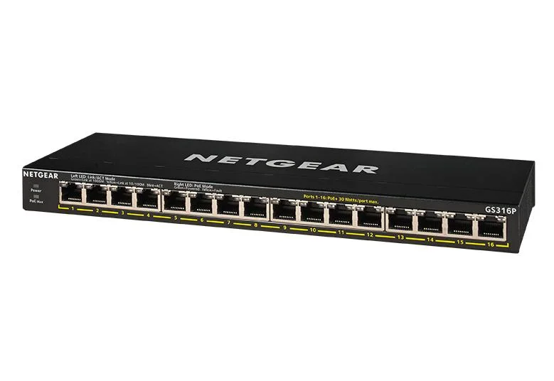 NETGEAR 16-Port Gigabit Ethernet Unmanaged PoE+ Switch (GS316P) - with 16 x PoE+ @ 115W, Desktop/Wal