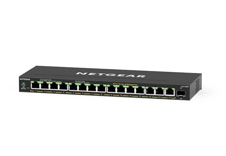 NETGEAR 16-Port PoE Gigabit Ethernet Plus Switch (GS316EP) - Managed, with 15 x PoE+ @ 180W, 1 x 1G