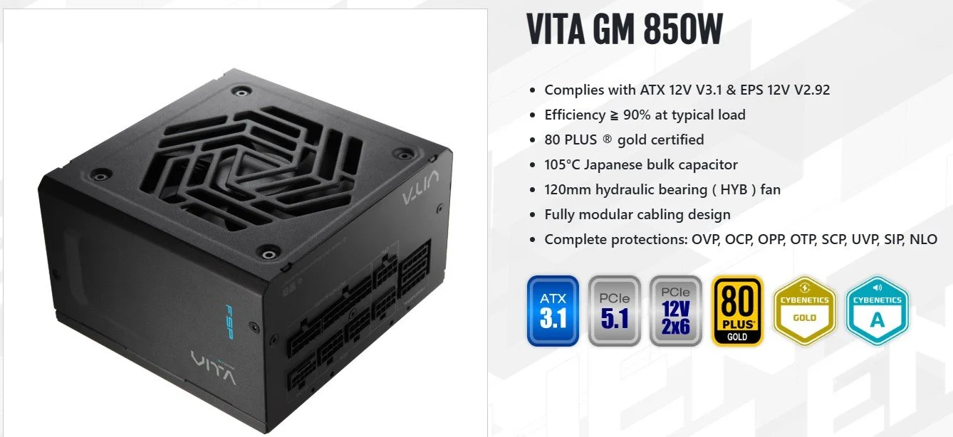 FSP VITA GM 850W 80+ Gold FM ATX3.1+Gen5.1 view 2