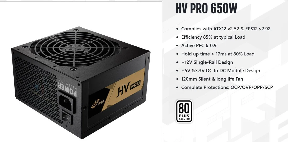 FSP HV PRO 85+ 650W 80PLUS BRONZE (ATX 3.0) view 2