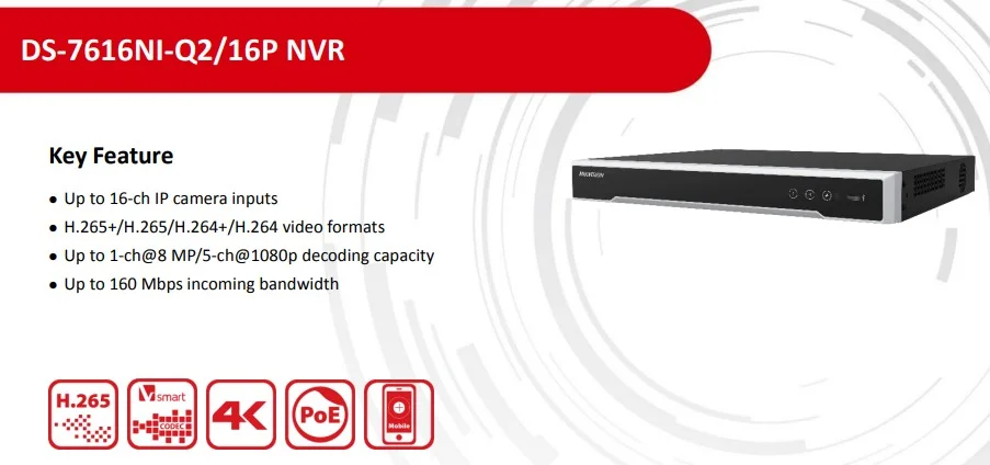 HIKVISION DS-7616NI-Q2/16P 16 Channel 16PoE NVR