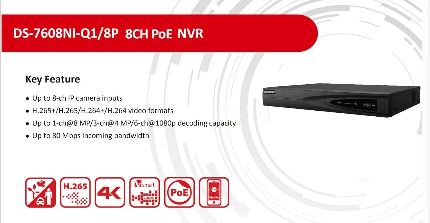 HIKVISION DS-7608NI-Q1/8P Hikvision 8 CH NVR