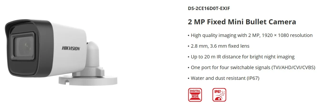 HIKVISION DS-2CE16D0T-EXIF 2.8 Hikvision 1080P EXIR bullet camera 2.8mm