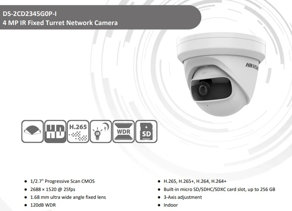 HIKVISION DS-2CD2345G0P-I 4 MP 180° Turret Network Camera F1.68