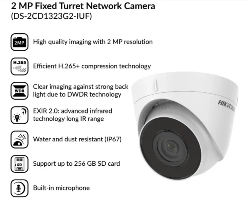 HIKVISION DS-2CD1323G2-IUF 2 MP Fixed Turret Network Camera