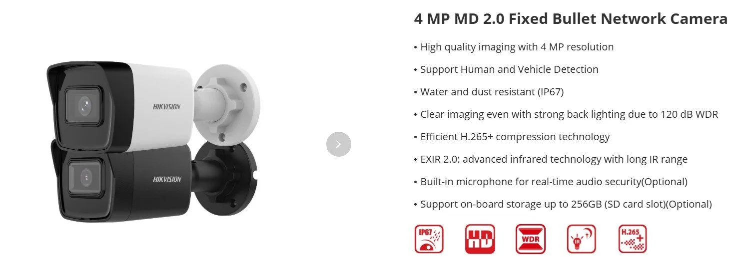 HIKVISION DS-2CD1043G2-IUF 4MP H265+ Motion Detection 2.0 camera built-in microphone
