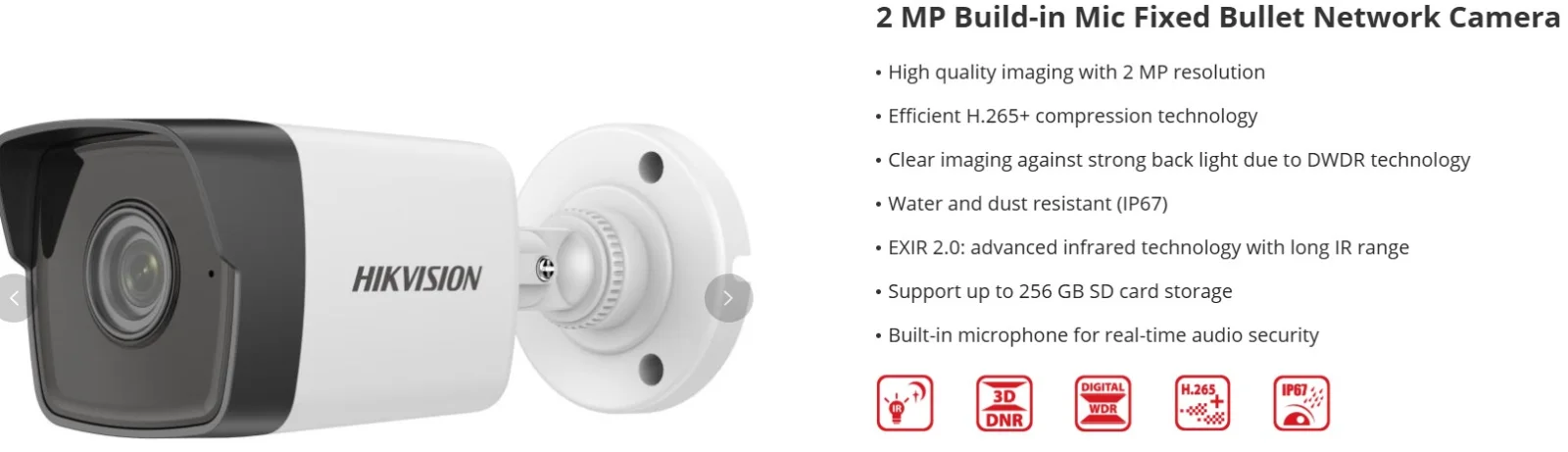 HIKVISION DS-2CD1023G0-IUF © Hikvision 2MP IP bullet with built in mic © 2.8mm