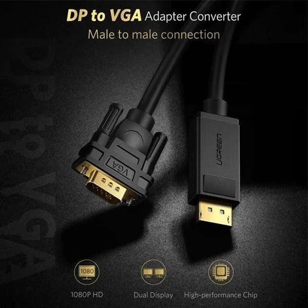UGREEN DP105-10247 Ugreen DP Male to VGA Male cable, 28AWG OD7.3MM,1920*1080@60Hz, Compliant with DisplayPort 1.1v, Pow view 3