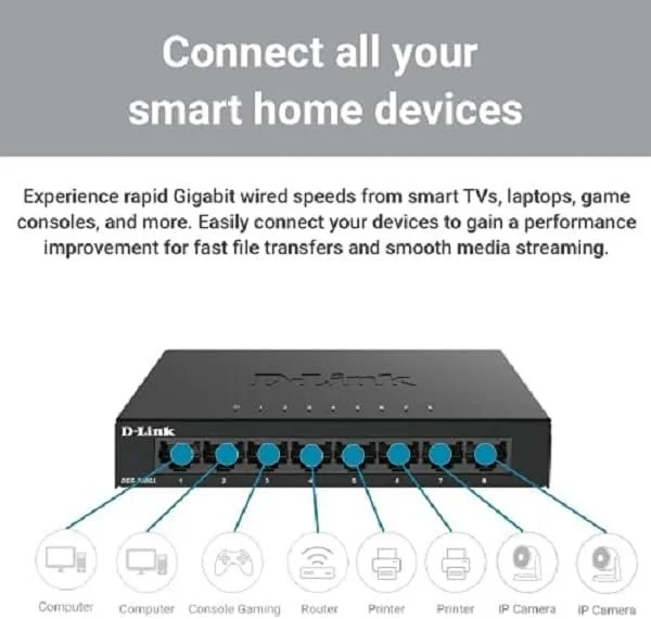 D-LINK DGS-108GL - 8 Port Gigabit Metal Unmanaged Desktop Switch