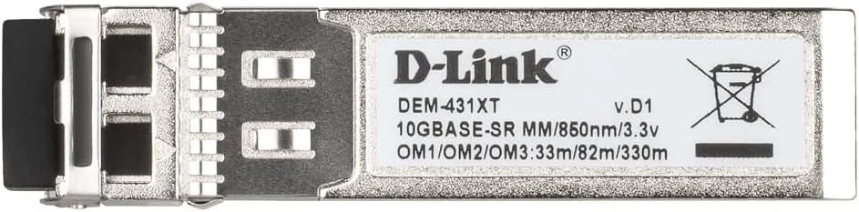 D-Link DEM-431XT 10G SFP+ Transceiver (10GBASE-SR, Duplex LC, Multi‑Mode: OM1 33m / OM2 82m / OM3 300m, without DDM)
