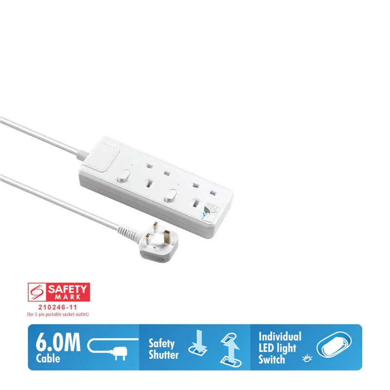Daiyo 2 Way Led Elegant Socket Strip DE282-6M